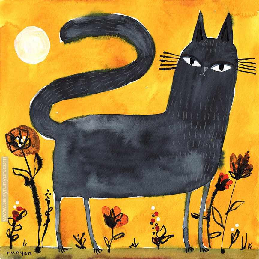 Black Cat on Yellow!-Terry Runyan Creative