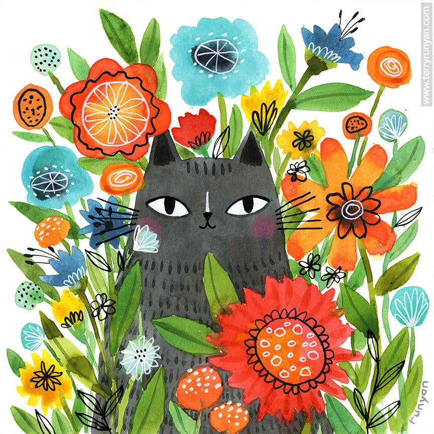 Spring Flowers Cat!-Terry Runyan Creative
