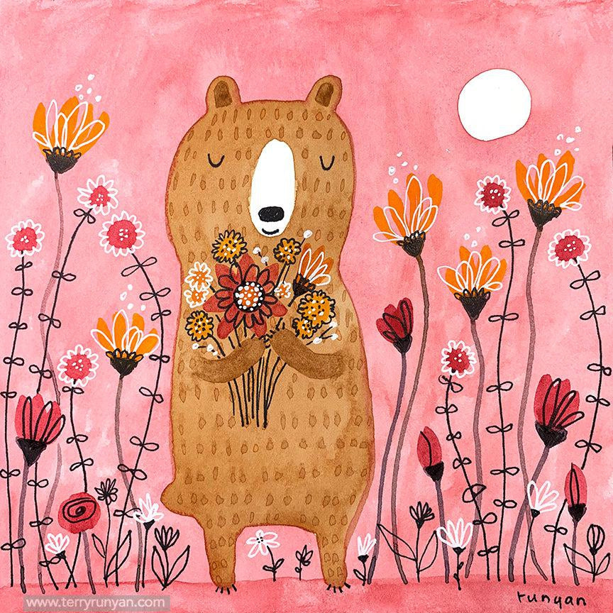 Flower Bear! Happy World Kindness Day!-Terry Runyan Creative