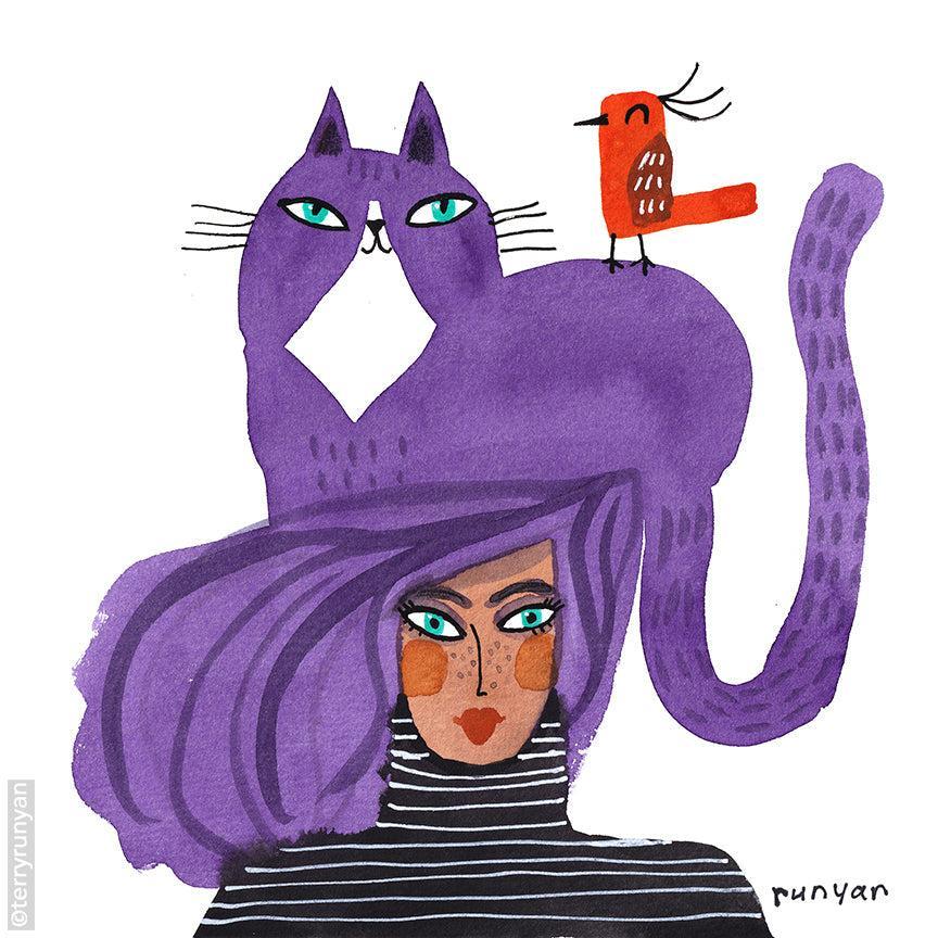 Purple Rider! Happy #catonheadwednesday-Terry Runyan Creative