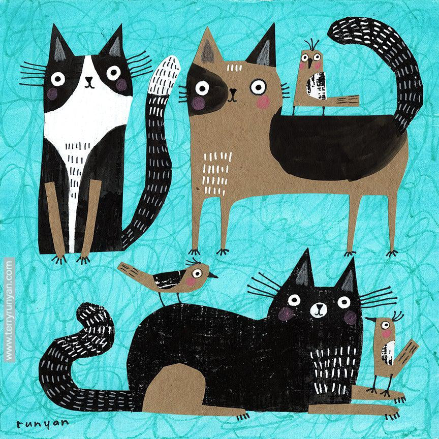 Paper Cats & Birds! Happy #caturday!-Terry Runyan Creative