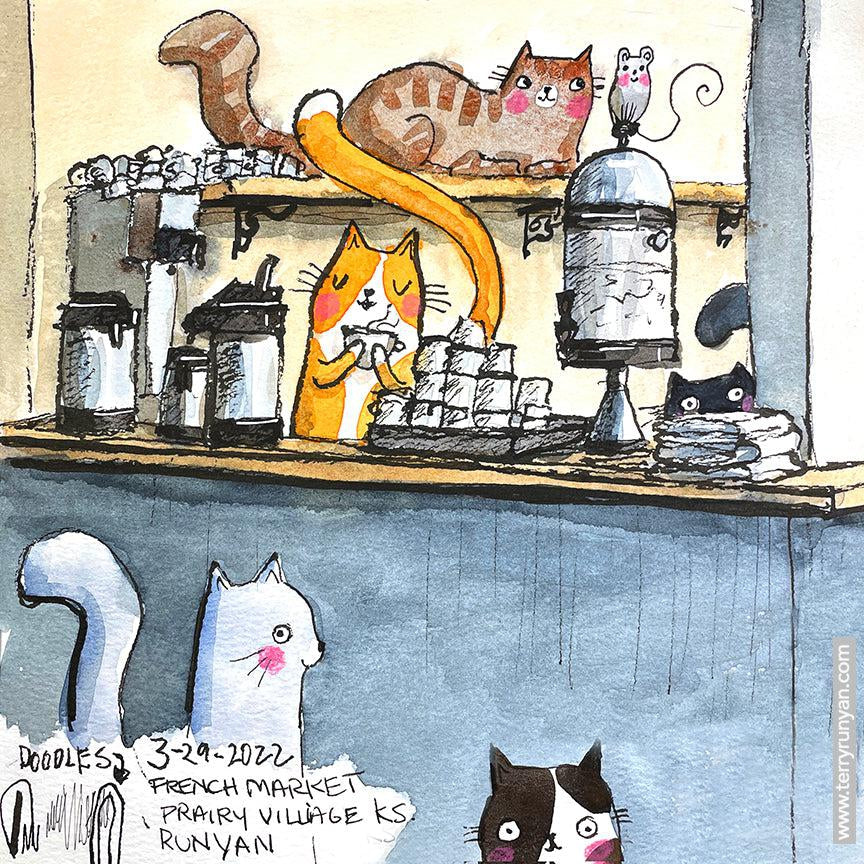 French Market Coffee Cats!-Terry Runyan Creative