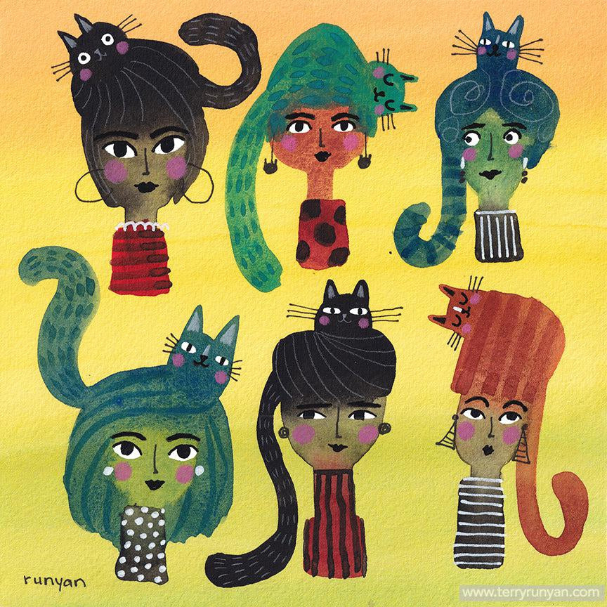 Watercolor Cat Hats! Happy #catonheadwednesday !-Terry Runyan Creative
