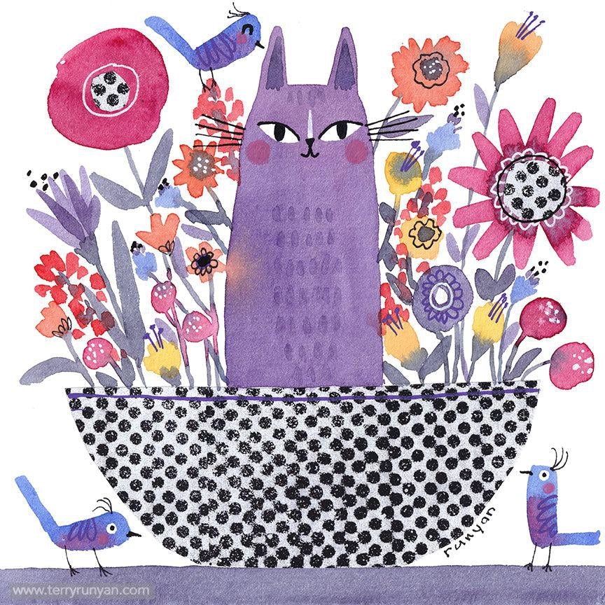 Purple Flower Cat!-Terry Runyan Creative