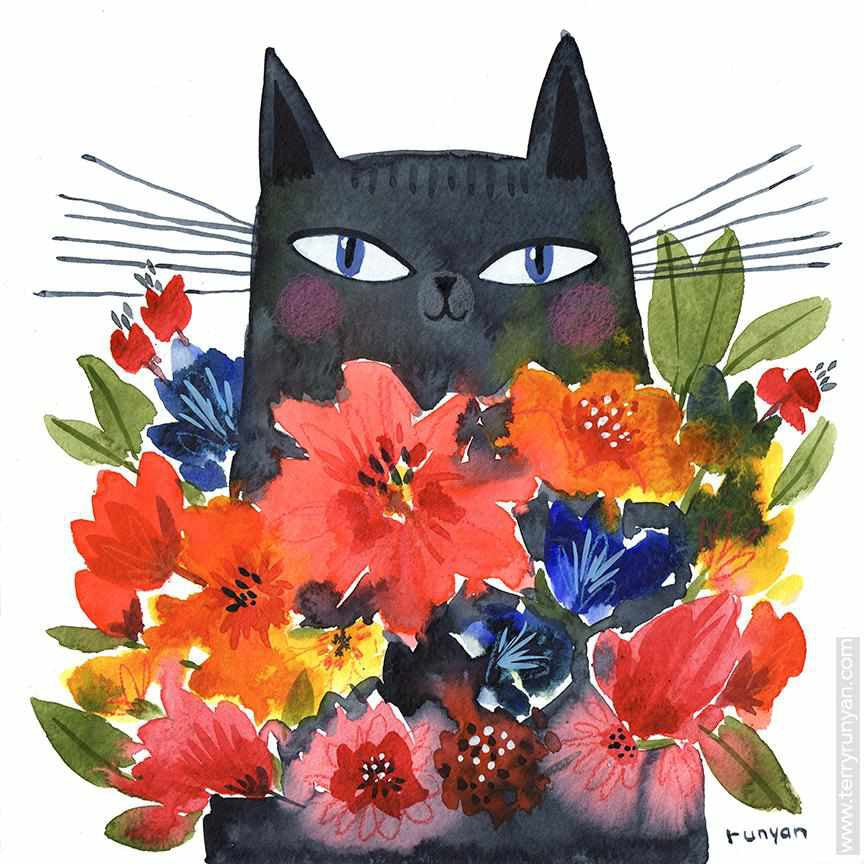 Bouquet Cat! Happy Mother's Day!!-Terry Runyan Creative