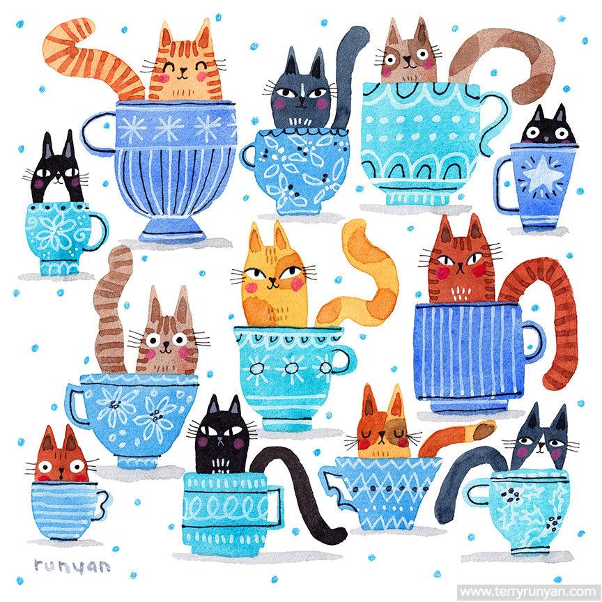 Teacup Cats!-Terry Runyan Creative
