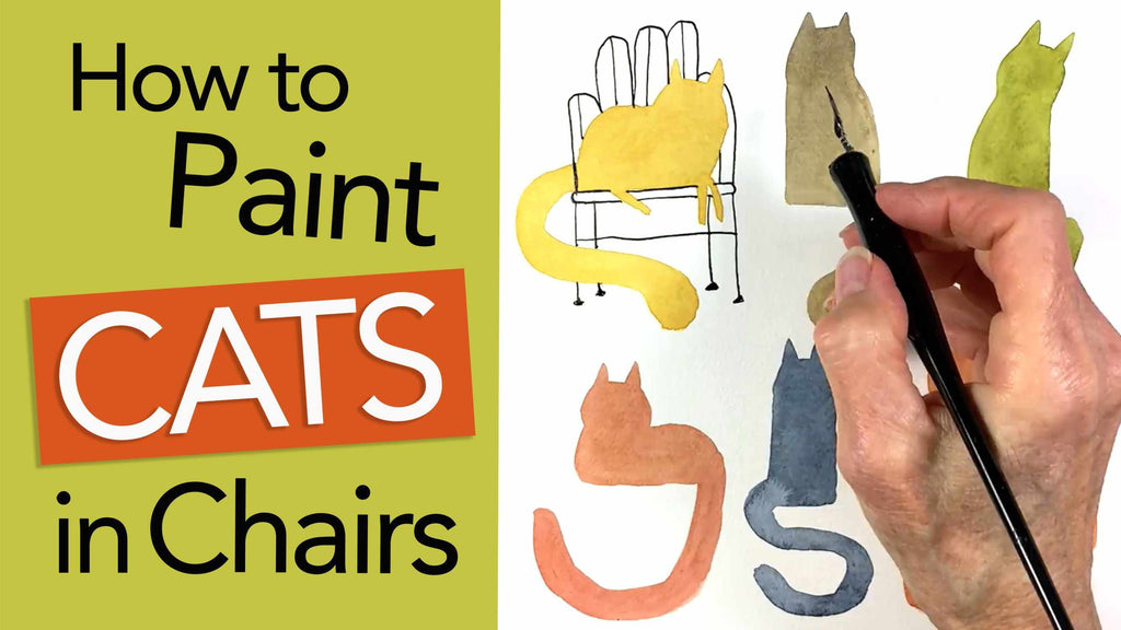 How to Paint Watercolor Cats in Ink Drawn Chairs-Terry Runyan Creative