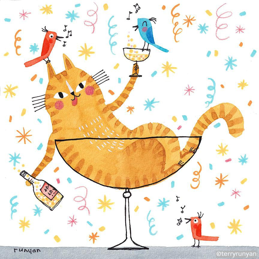 Champagne Kitty! Happy New Year!-Terry Runyan Creative