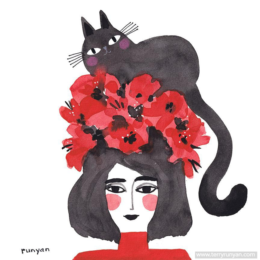 Red Flower Cat Hat!-Terry Runyan Creative