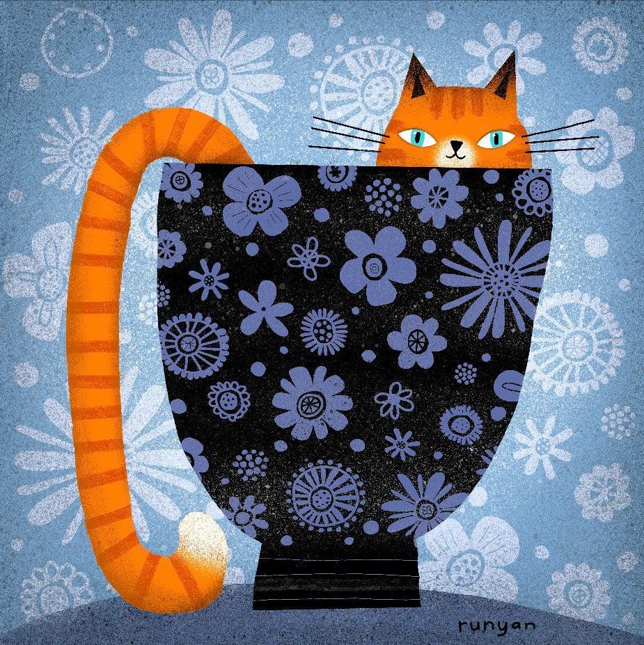 Flower Bowl Cat!-Terry Runyan Creative
