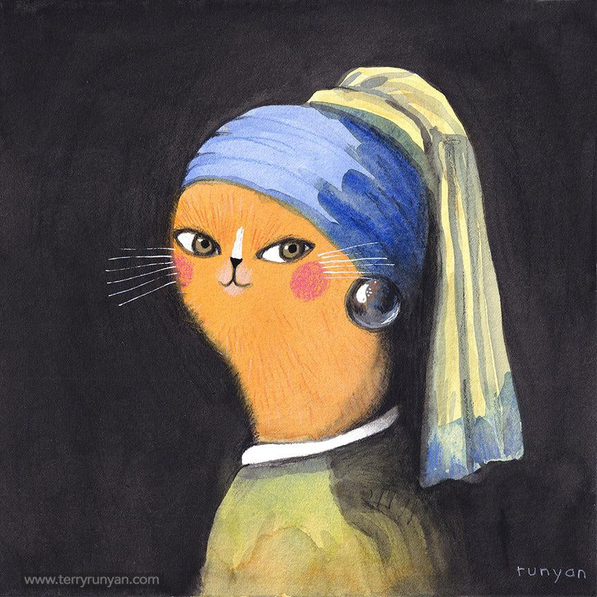 Cat With Pearl Earring!-Terry Runyan Creative
