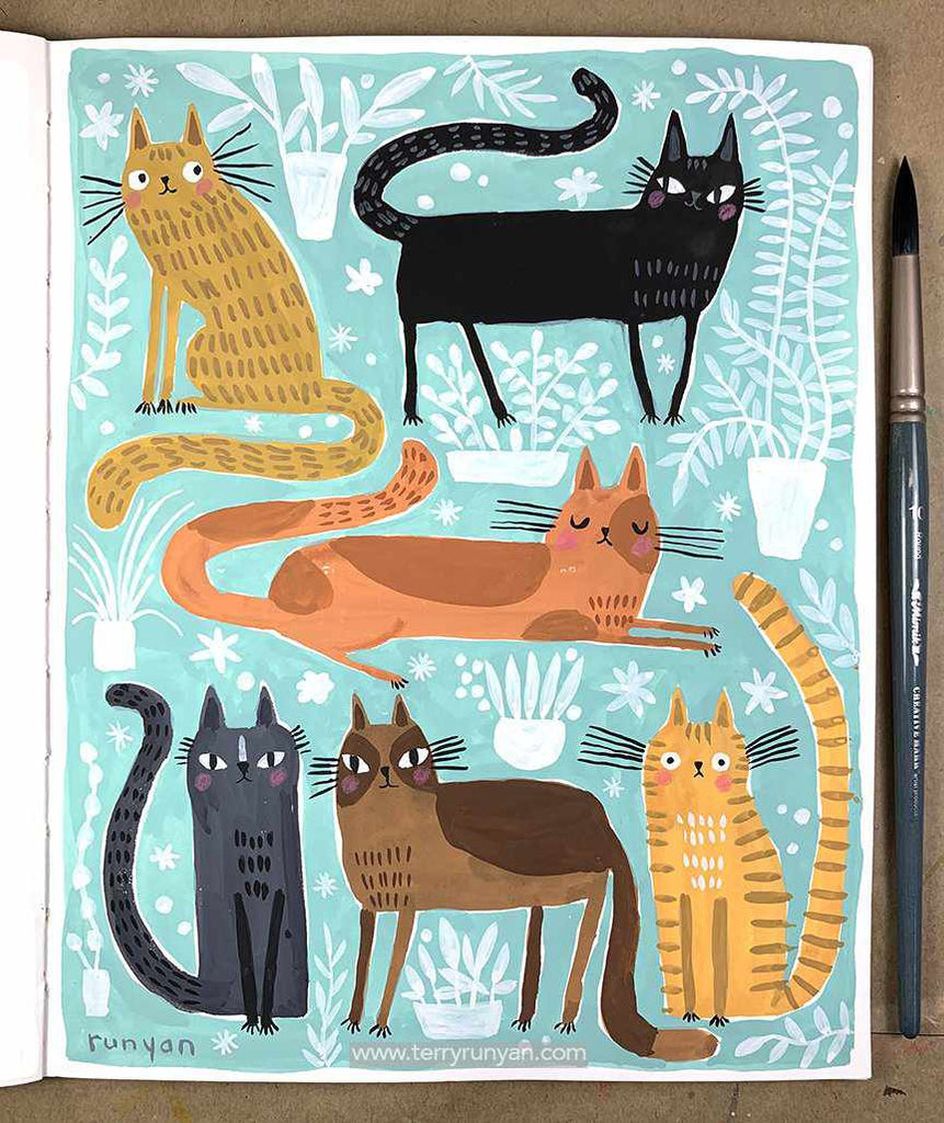 Gouache Cats!-Terry Runyan Creative