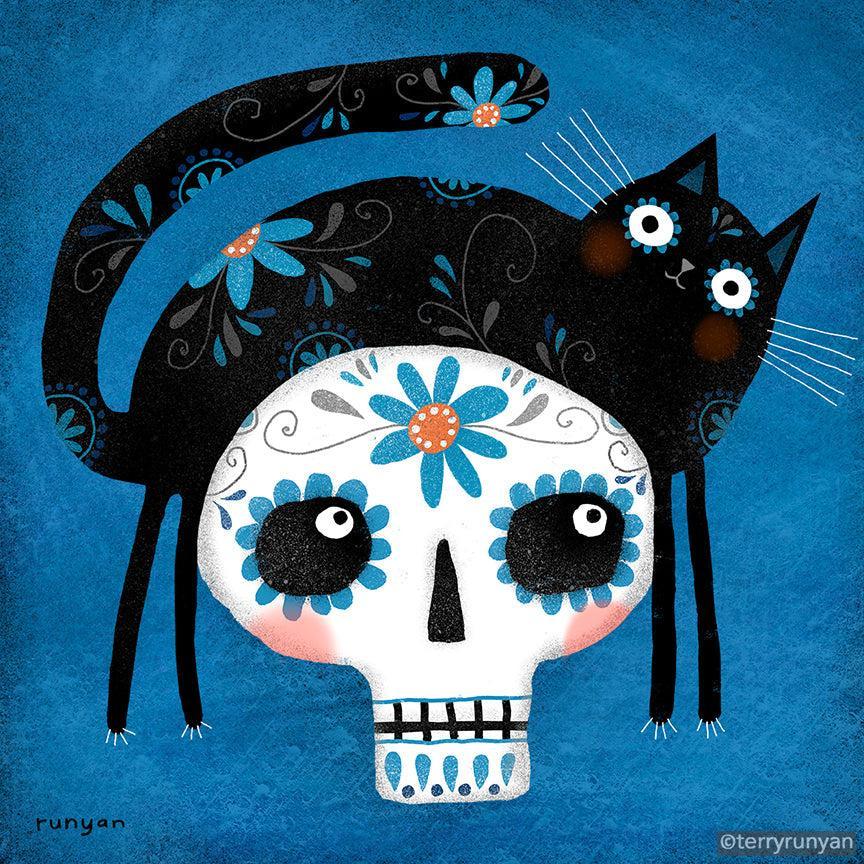 Sugar Skull Hat! Happy #catonheadwednesday-Terry Runyan Creative