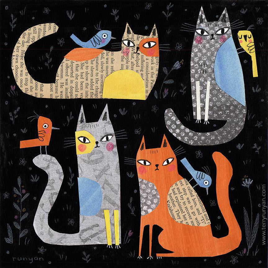 Cats (and birds) on Black! – Terry Runyan Creative