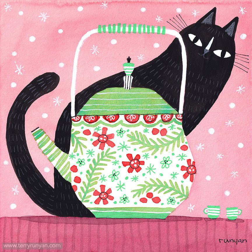 Holiday Tea Cat!-Terry Runyan Creative