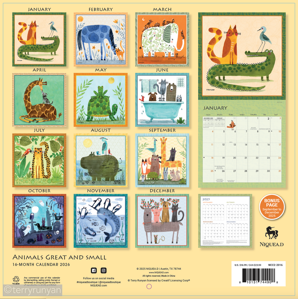2026 ANIMALS GREAT AND SMALL CALENDARS-Calendar-Terry Runyan Creative-Terry Runyan Creative