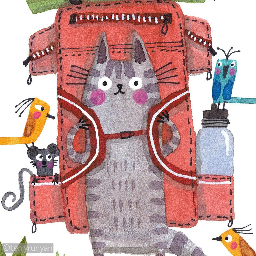 BACKPACK CAT-Original Artwork-Terry Runyan Creative-Terry Runyan Creative