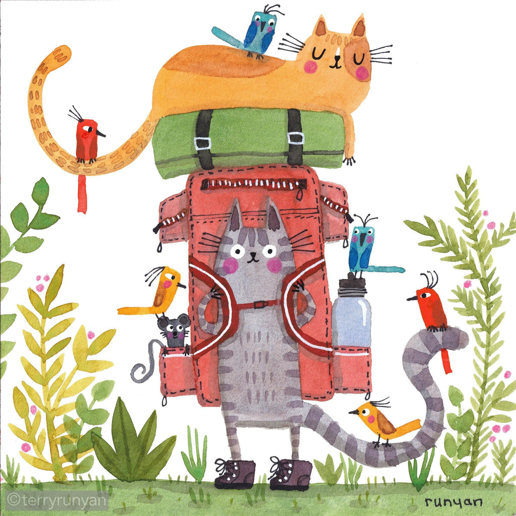 BACKPACK CAT-Original Artwork-Terry Runyan Creative-Terry Runyan Creative
