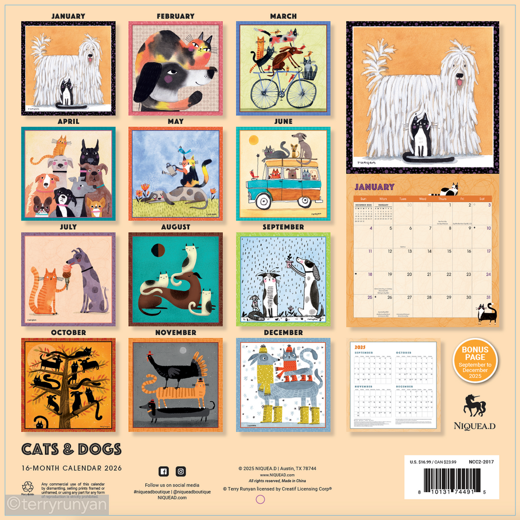 2026 CATS AND DOGS WALL CALENDAR-Calendar-Terry Runyan Creative-Terry Runyan Creative
