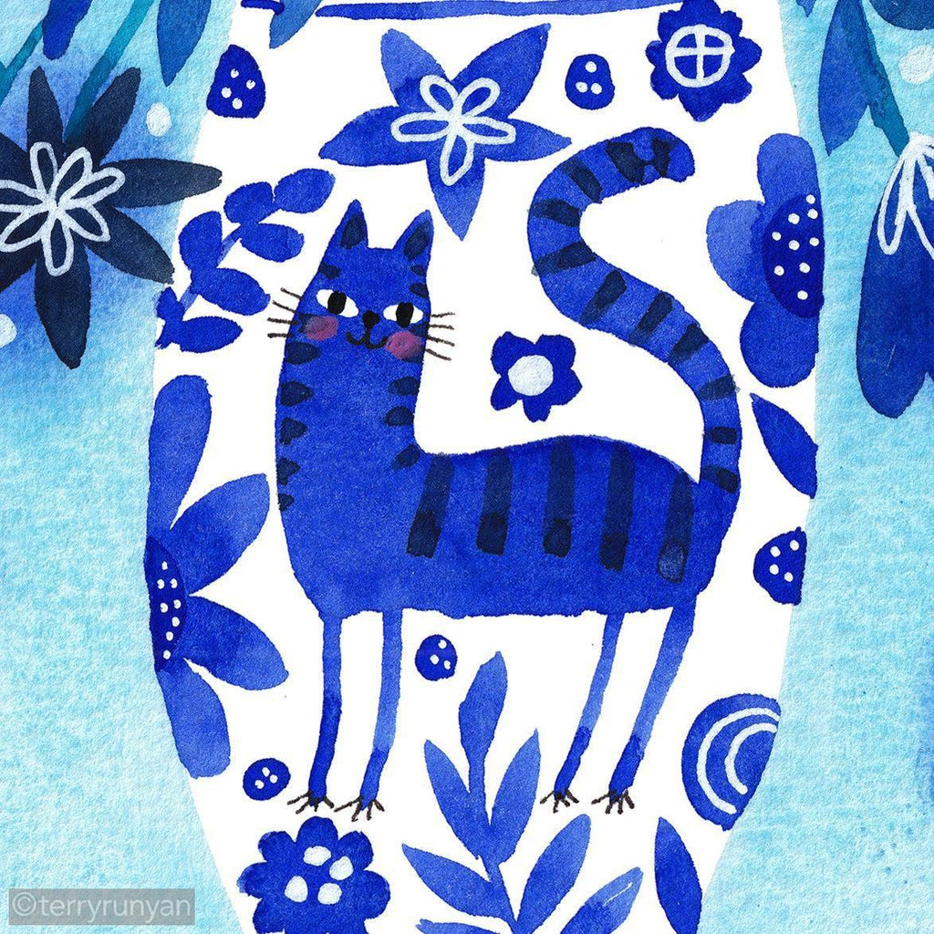FLOWER CAT VASE-Original Artwork-Terry Runyan Creative-Terry Runyan Creative