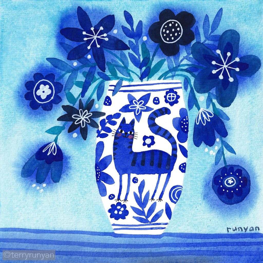 FLOWER CAT VASE-Original Artwork-Terry Runyan Creative-Terry Runyan Creative
