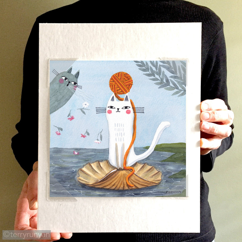 KITTY ON A HALF SHELL-Original Artwork-Terry Runyan Creative-Terry Runyan Creative