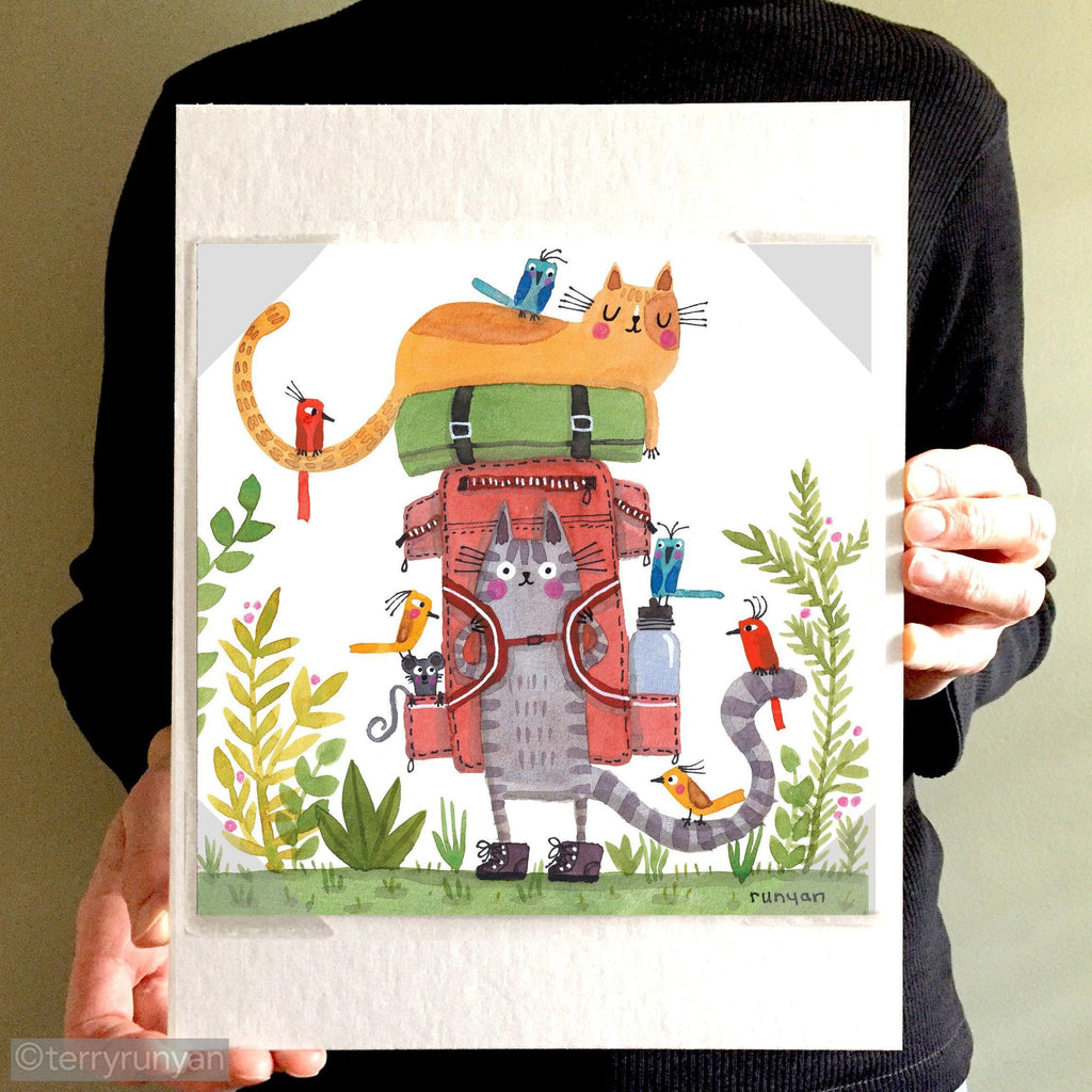 BACKPACK CAT-Original Artwork-Terry Runyan Creative-Terry Runyan Creative