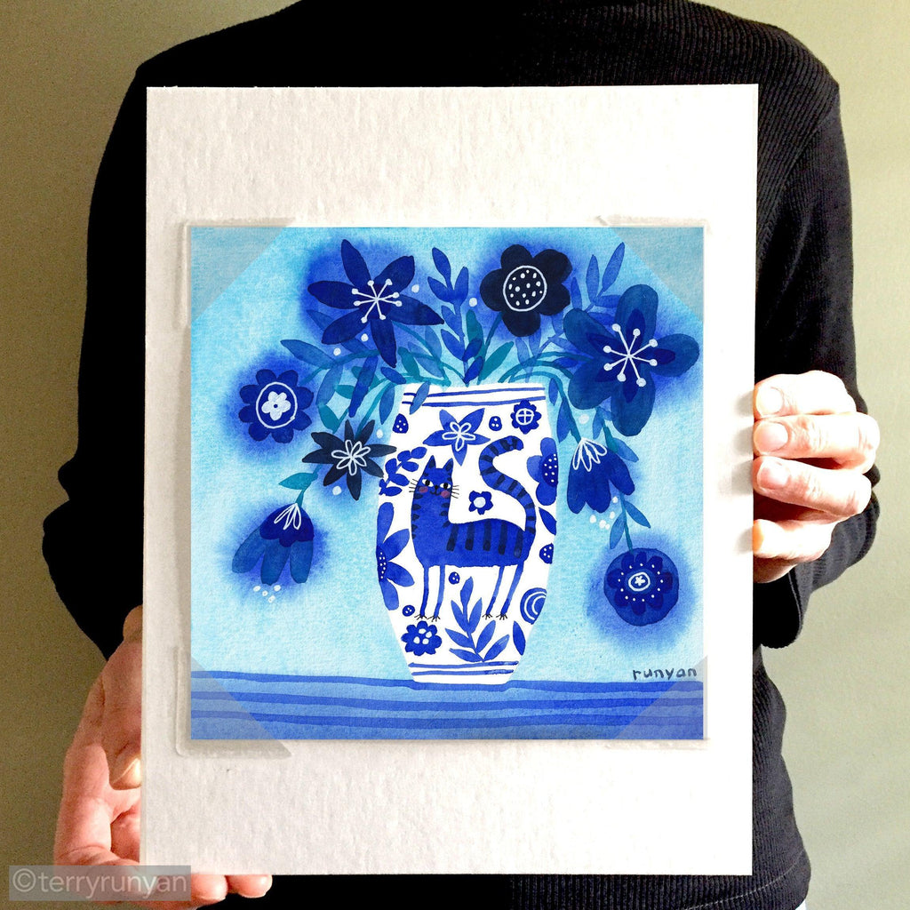FLOWER CAT VASE-Original Artwork-Terry Runyan Creative-Terry Runyan Creative