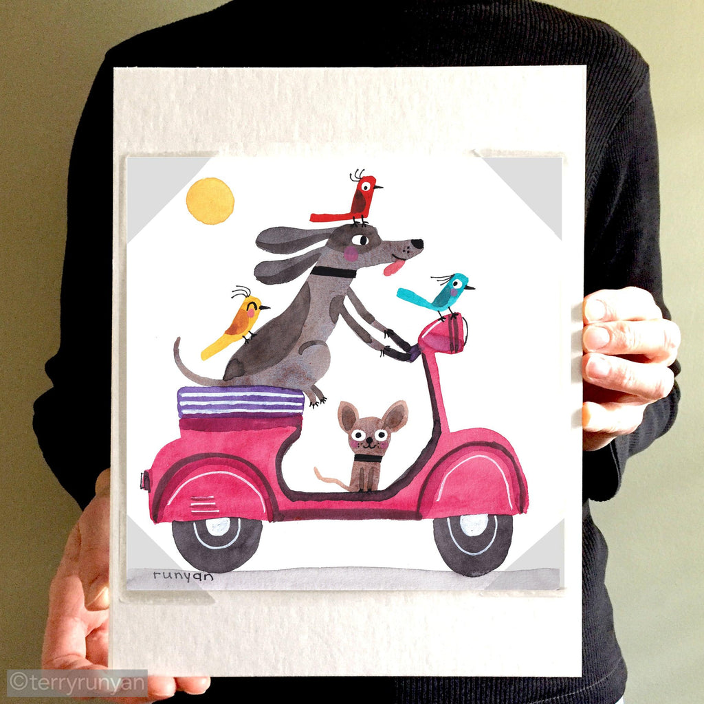 SCOOTER PUPS-Original Artwork-Terry Runyan Creative-Terry Runyan Creative