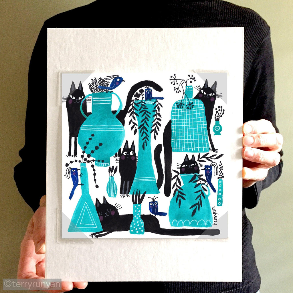 TURQUOISE VASES-Original Artwork-Terry Runyan Creative-Terry Runyan Creative