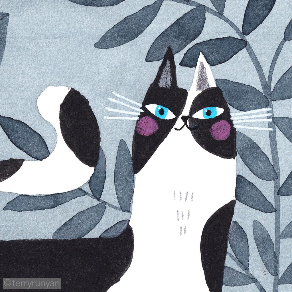 MONOCHROME GARDEN CAT-Original Artwork-Terry Runyan Creative-Terry Runyan Creative