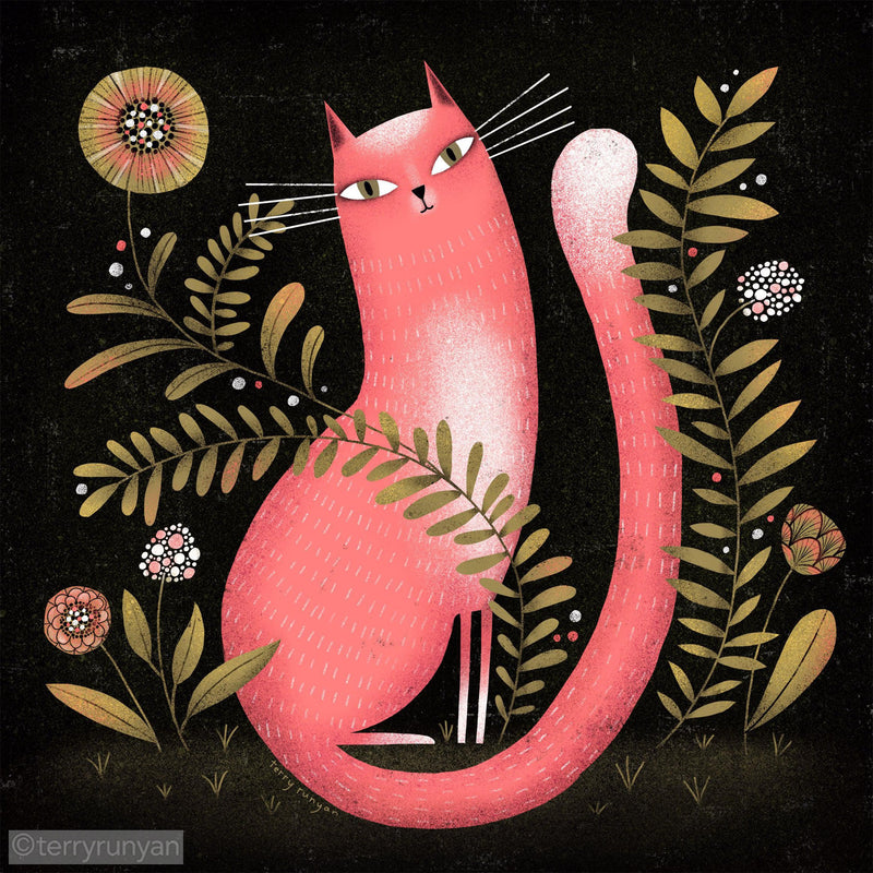 PINK GARDEN CAT-Art Print-Terry Runyan Creative-Terry Runyan Creative