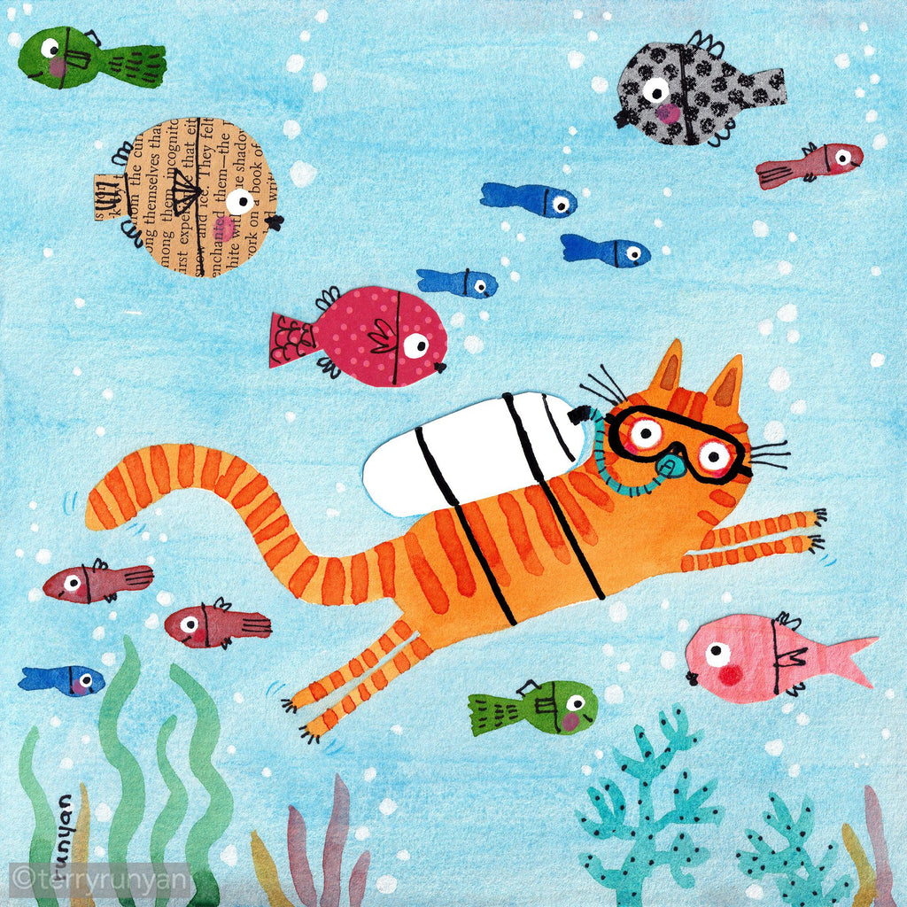 SCUBA CAT-Art Print-Terry Runyan Creative-Terry Runyan Creative