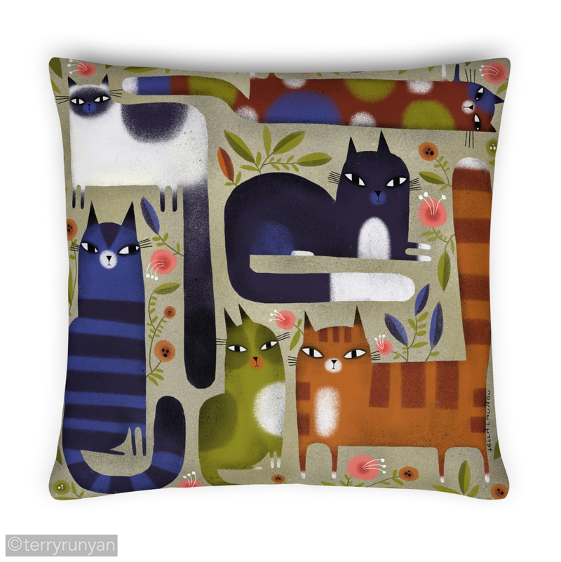 FIELD OF CATS Premium Pillow-Throw Pillows-Terry Runyan Creative-Terry Runyan Creative