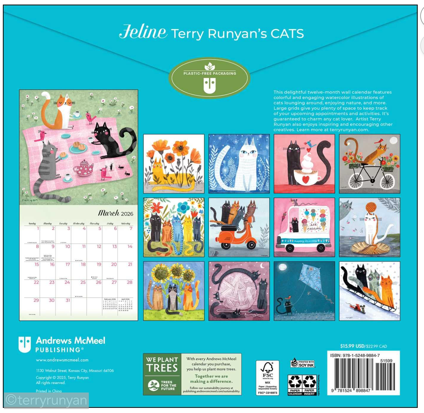 2026 Mini Feline Wall Calendar – Terry Runyan Creative