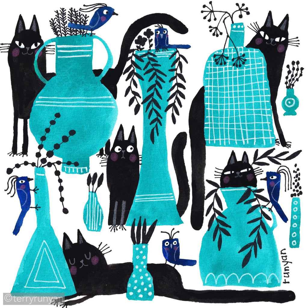 TURQUOISE VASES-Original Artwork-Terry Runyan Creative-Terry Runyan Creative
