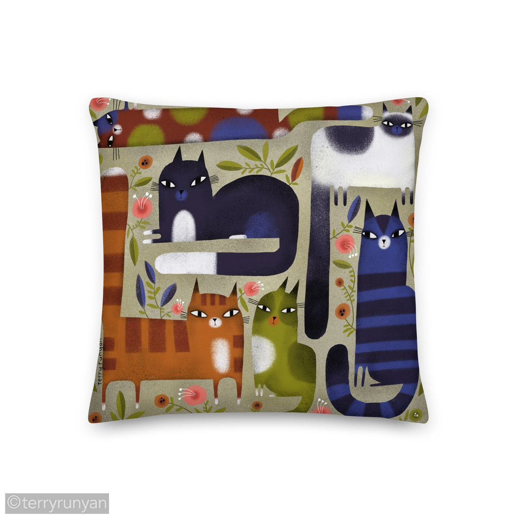 FIELD OF CATS Premium Pillow-Throw Pillows-Terry Runyan Creative-Terry Runyan Creative