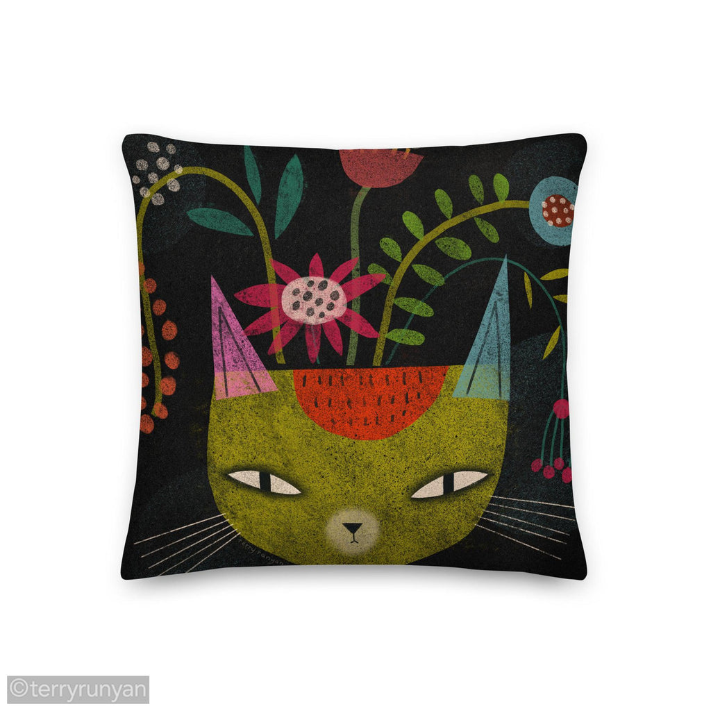 FLOWER FELINE Premium Pillow-Throw Pillows-Terry Runyan Creative-Terry Runyan Creative