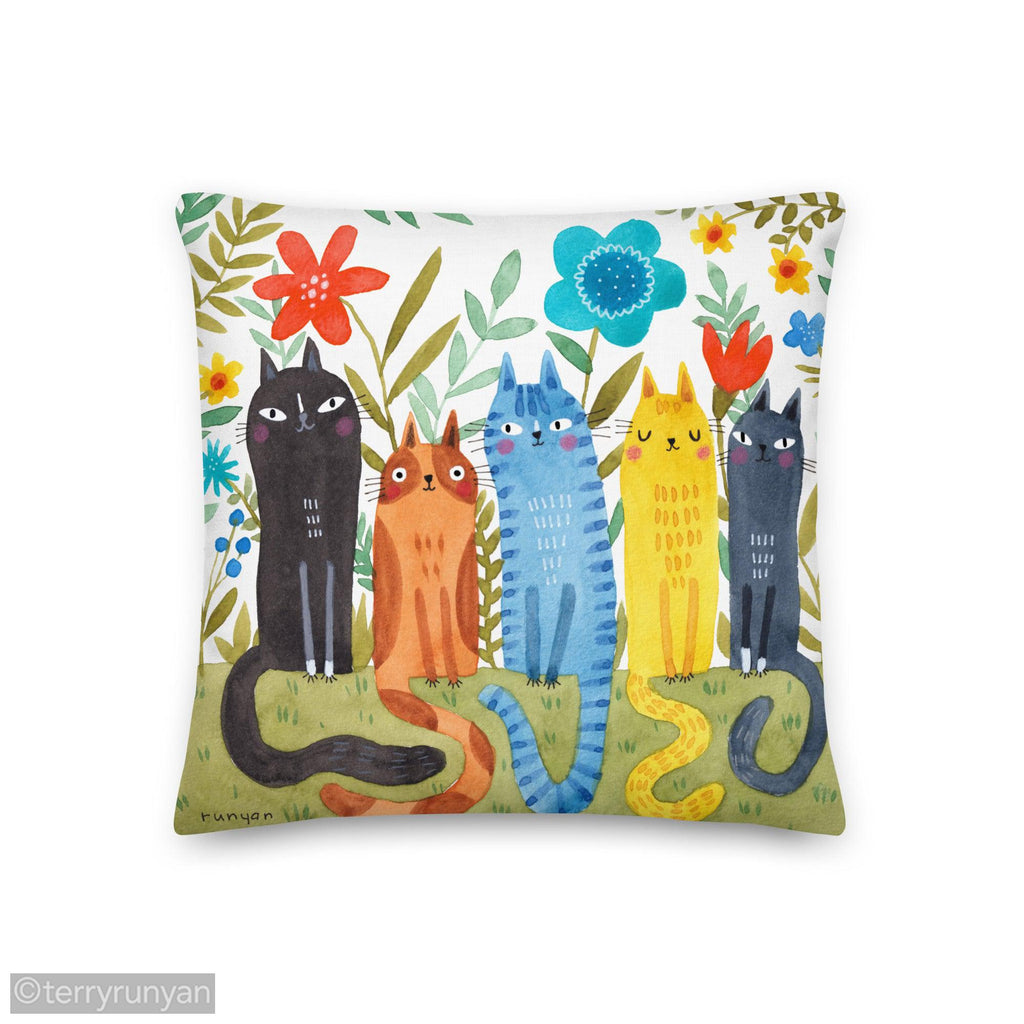 GARDEN FELINE 2 Premium Pillow-Throw Pillows-Terry Runyan Creative-Terry Runyan Creative