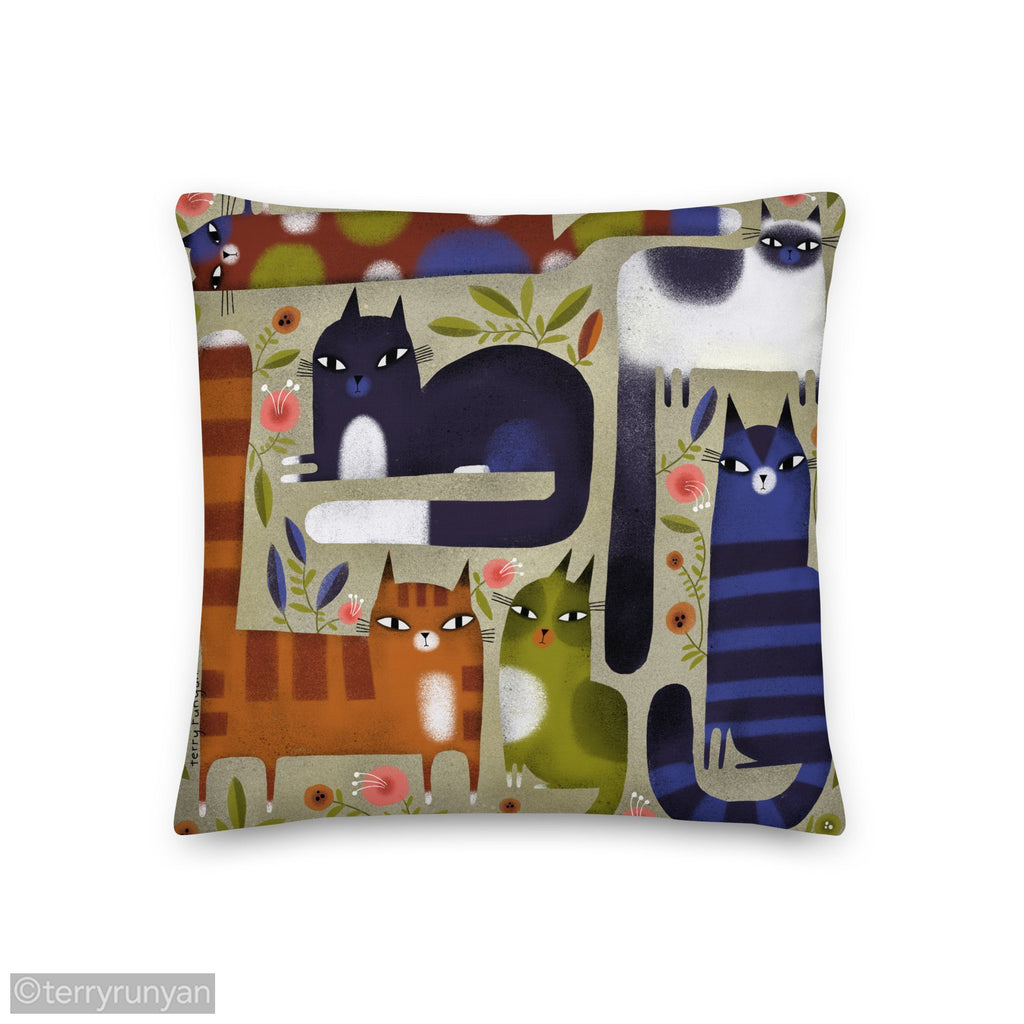 FIELD OF CATS Premium Pillow-Throw Pillows-Terry Runyan Creative-Terry Runyan Creative