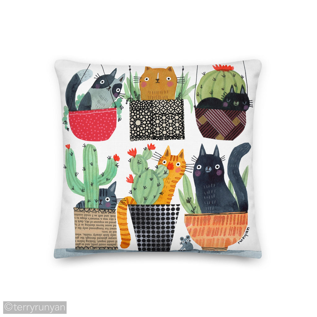 HOUSE CAT PLANTS Premium Pillow-Throw Pillows-Terry Runyan Creative-Terry Runyan Creative