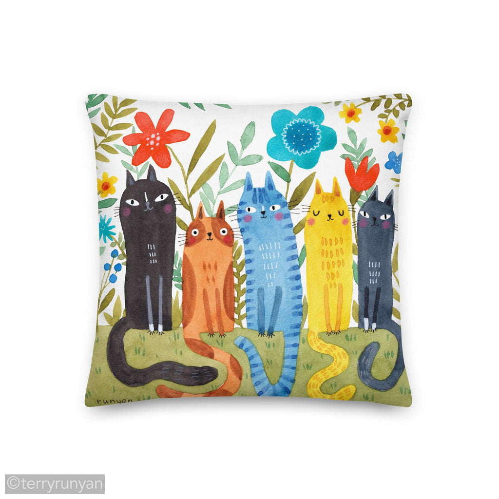 GARDEN FELINE 2 Premium Pillow-Throw Pillows-Terry Runyan Creative-Terry Runyan Creative