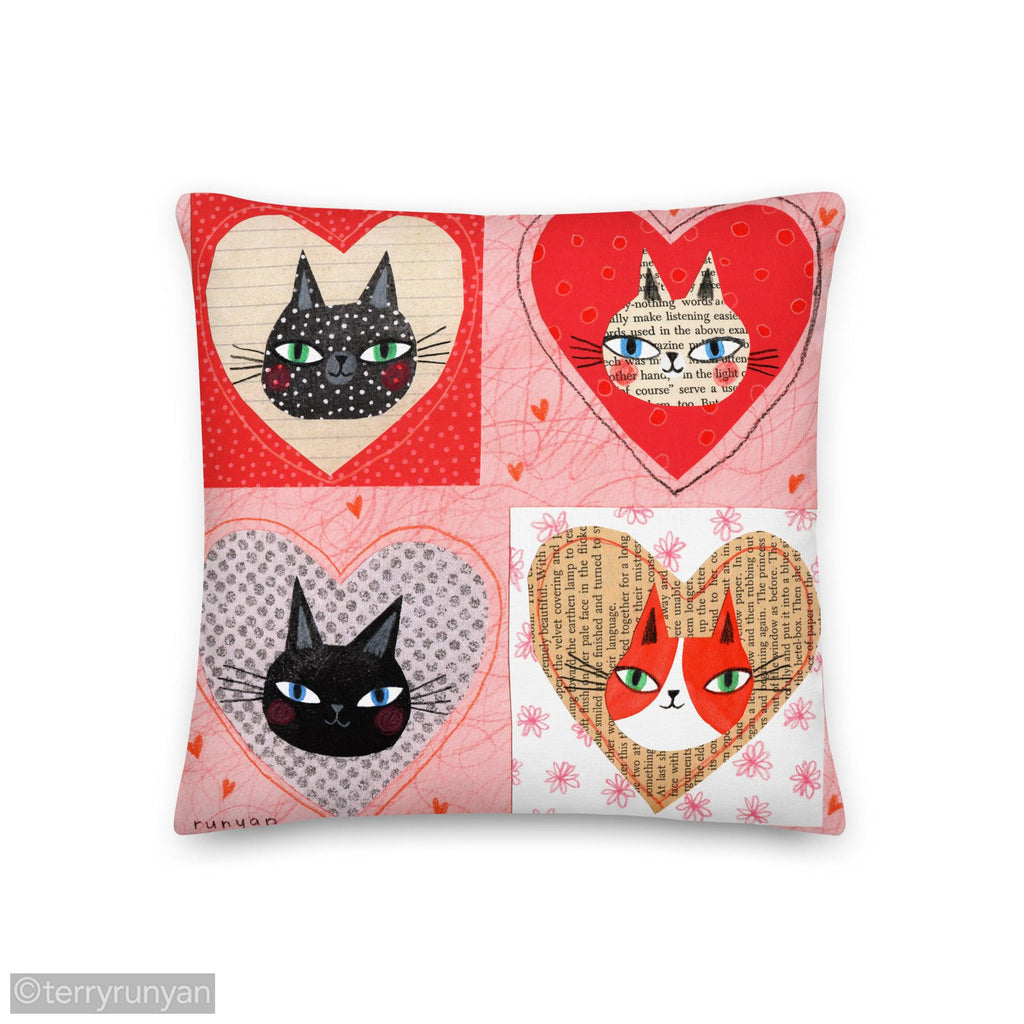 KITTY HEARTS Premium Pillow-Throw Pillows-Terry Runyan Creative-Terry Runyan Creative