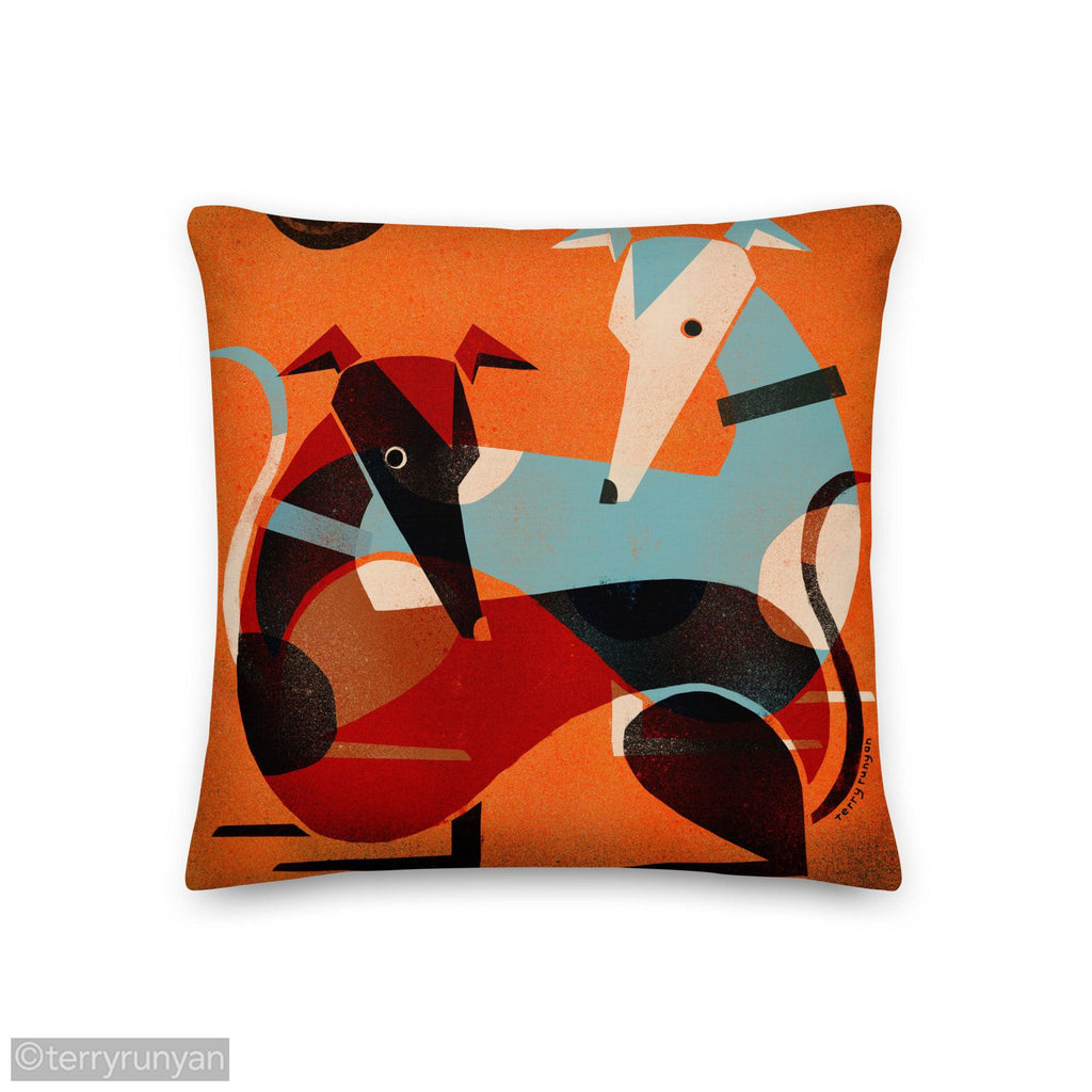 GREYHOUND PAIR Premium Pillow-Throw Pillows-Terry Runyan Creative-Terry Runyan Creative