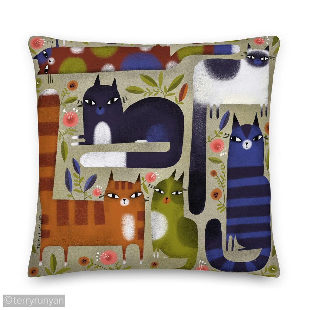 FIELD OF CATS Premium Pillow-Throw Pillows-Terry Runyan Creative-Terry Runyan Creative