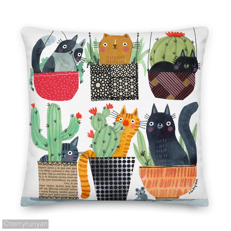 HOUSE CAT PLANTS Premium Pillow-Throw Pillows-Terry Runyan Creative-Terry Runyan Creative