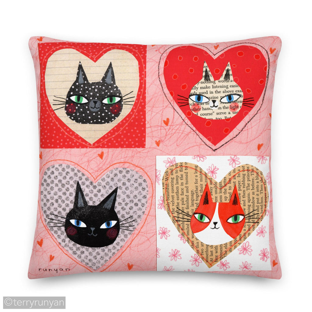 KITTY HEARTS Premium Pillow-Throw Pillows-Terry Runyan Creative-Terry Runyan Creative
