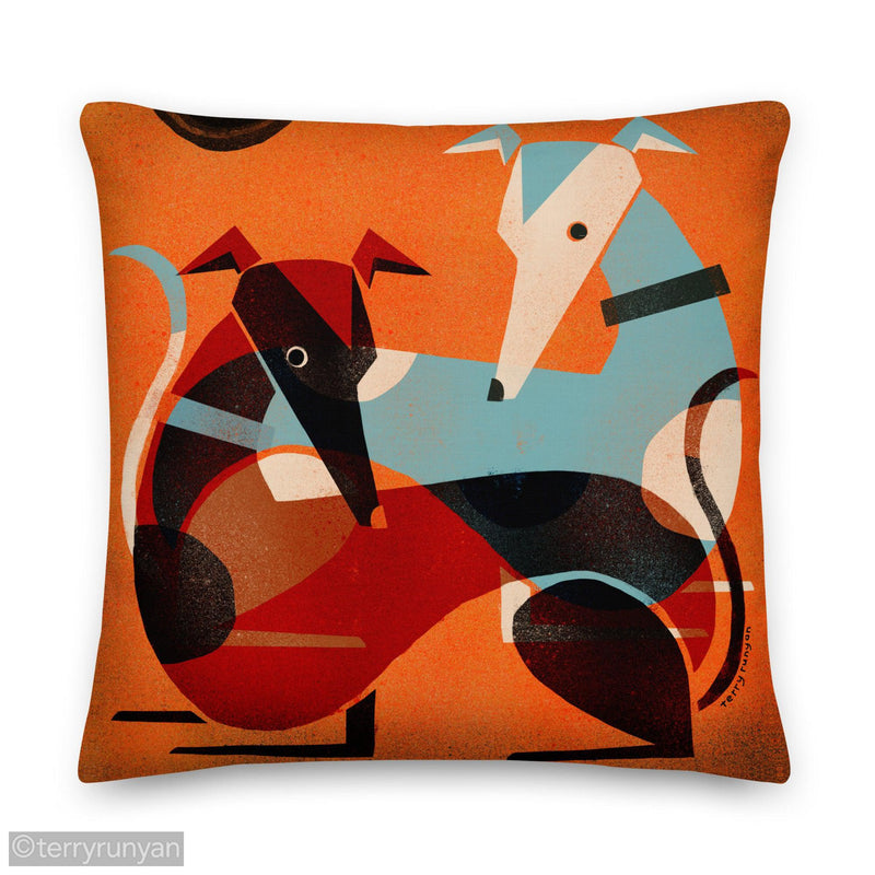 GREYHOUND PAIR Premium Pillow-Throw Pillows-Terry Runyan Creative-Terry Runyan Creative