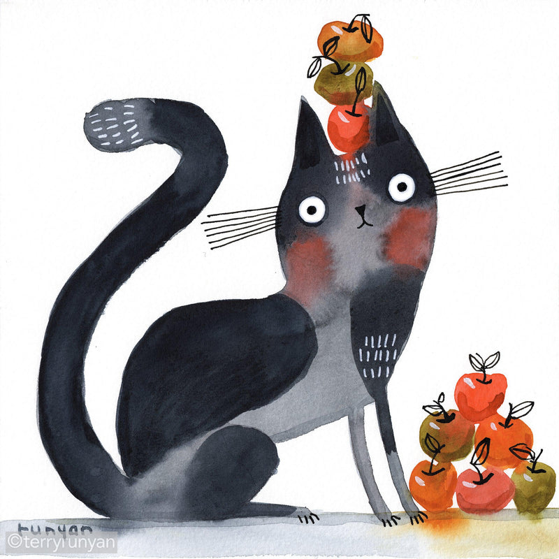 APPLE CAT-Original Artwork-Terry Runyan Creative-Terry Runyan Creative