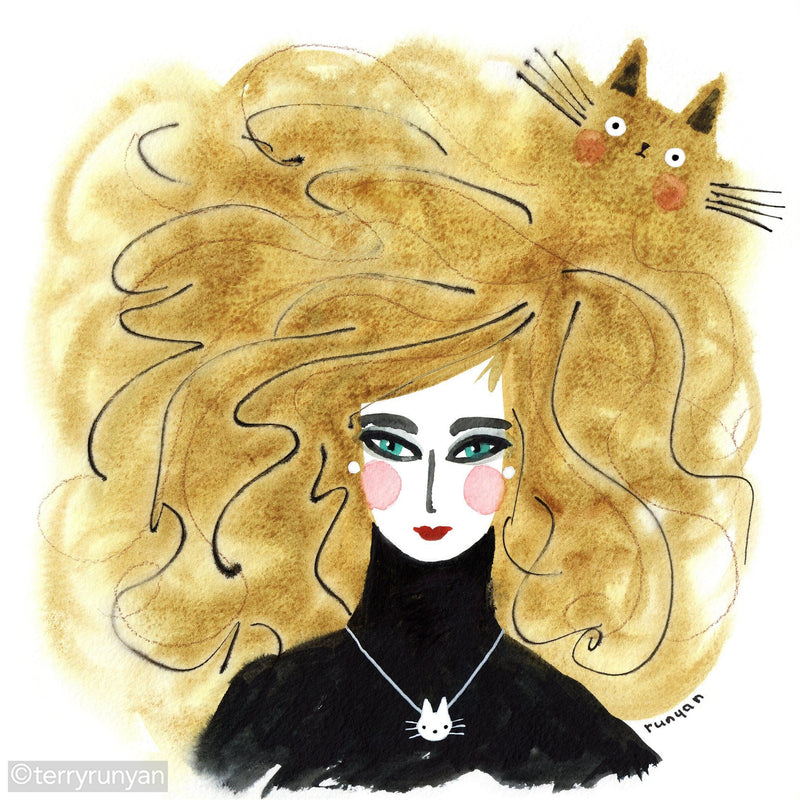 BLOND CAT HAT-Art Print-Terry Runyan Creative-Terry Runyan Creative